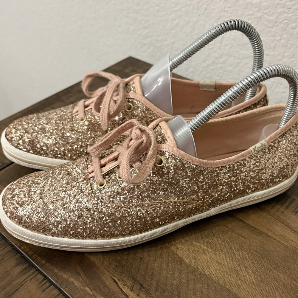 Kate Spade New York  x‎  Keds Lace-Up Sneakers Rose Gold Glitter Size 8 Sparkle